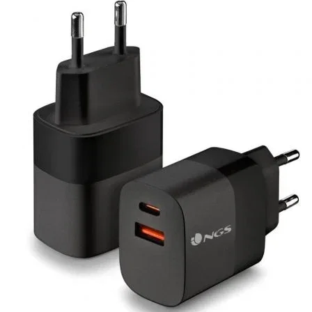 NGS Cargador de Pared BUD45W 45W Dual USB-C y USB-A Negro